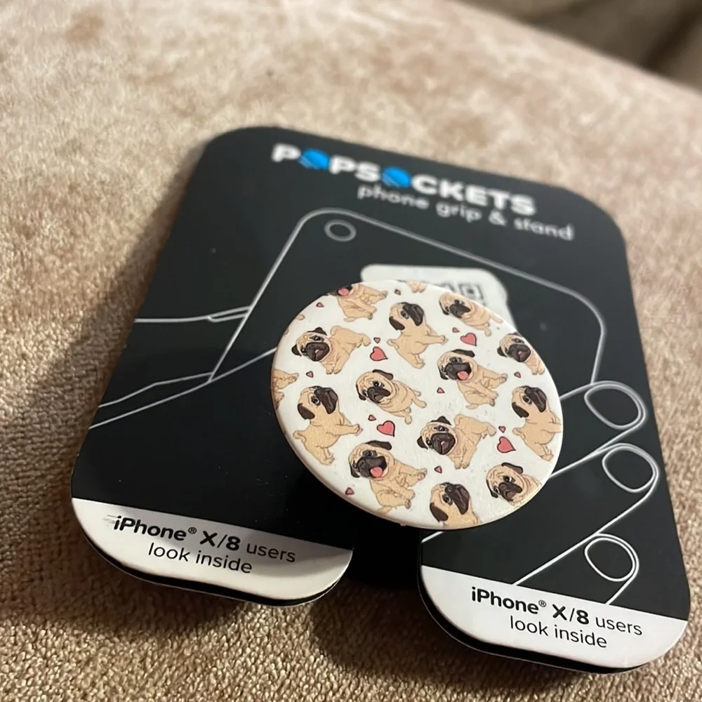 NWT- Pug Puppy Pop Sockets (fits any brand cellphone)